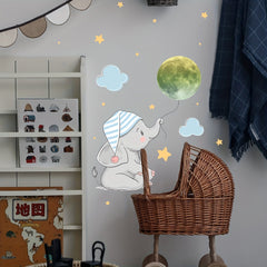 18pcs Luminous Baby Elephant Moon Star Children's Room Wall Sticker
