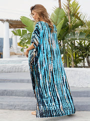 Tie Dye Bat Sleeve V Neck Cover Up Dress