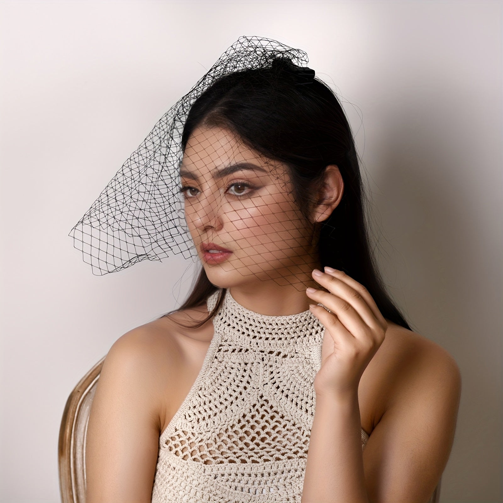 Vintage Inspired Bridal Veil Hair Clip Mask for Weddings