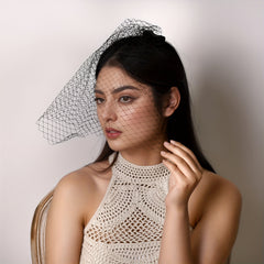 Vintage Inspired Bridal Veil Hair Clip Mask for Weddings