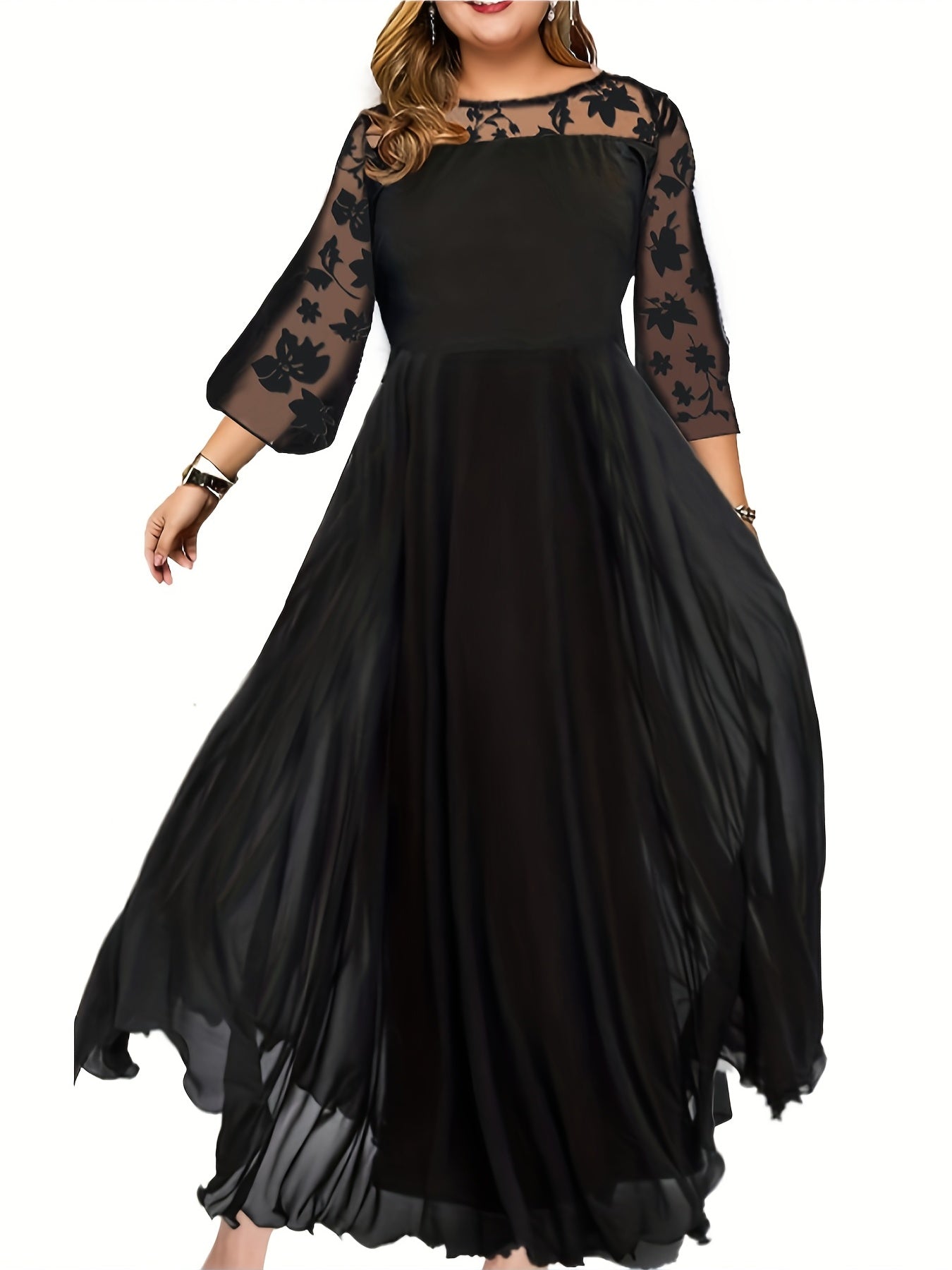 Lace Round Neck Long Sleeve Dress
