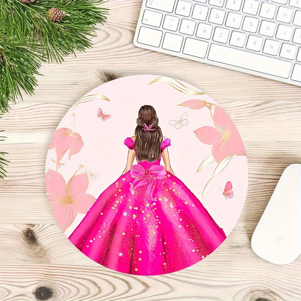 Girl Mouse Pad Round Non-slip Rubber Mouse Mat for Office Computers Laptops