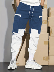 Block Cargo Pants Men's Casual Street Style Pocket Pants