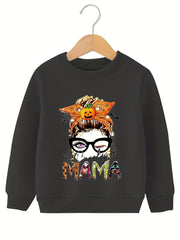 Spooky MAMA Pumpkin Graphic Sweatshirt Top For Teens Girls