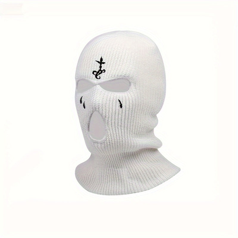 Knitted Ski Mask Full Face Covering Winter Cycling Cap Tears Embroidery