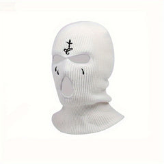 Knitted Ski Mask Full Face Covering Winter Cycling Cap Tears Embroidery