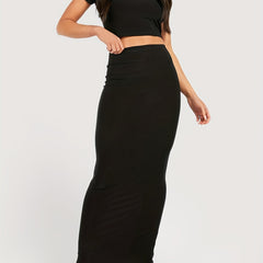 Two Piece Tee & Skirt Outfits Short Sleeve Crop Tee & High Waist Maxi Skirt