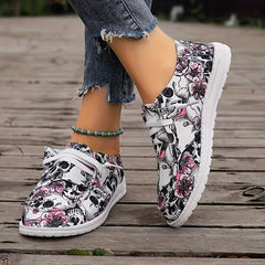 Cartoon Print Lace Up Boat Shoes Low Top Slip On Lightweight Canvas Shoes
