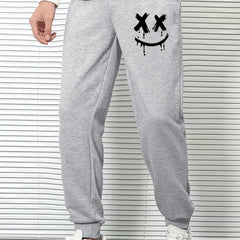 Smile Face Print Men's Sports Pants Casual Drawstring Jogging Trousers