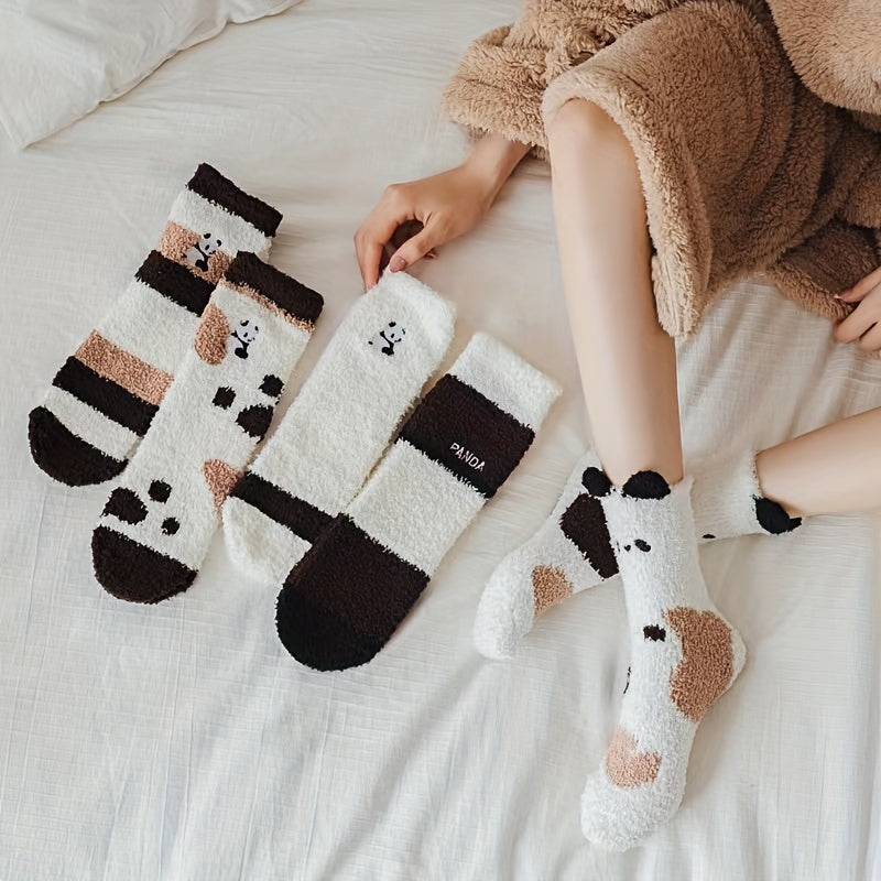 Fuzzy Panda Pattern Socks Women's Stockings