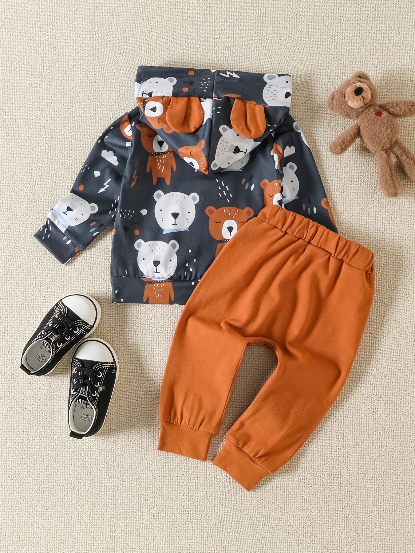 Baby Boys Cotton Bear Print Hoodies & Sweatpants Set