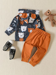 Baby Boys Cotton Bear Print Hoodies & Sweatpants Set