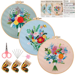 3pcs Embroidery Kit Flower Bouquet Pattern with Hoop 7 9 Inch DIY Gift