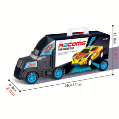 Folding Ejection Truck Toy w/ 6 Cars Friction Powered Alloy Vehicles Kids Gift