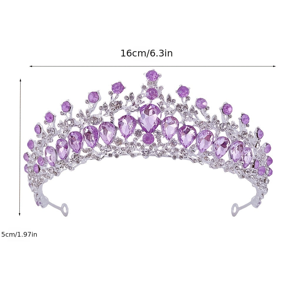 Purple Rhinestone Bridal Crown Princess Crystal Headband Hair Accessories