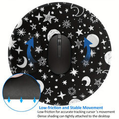 4mm Thick Star Moon Pattern Mouse Pad Round Mouse Pad With Seam Wrap Edge