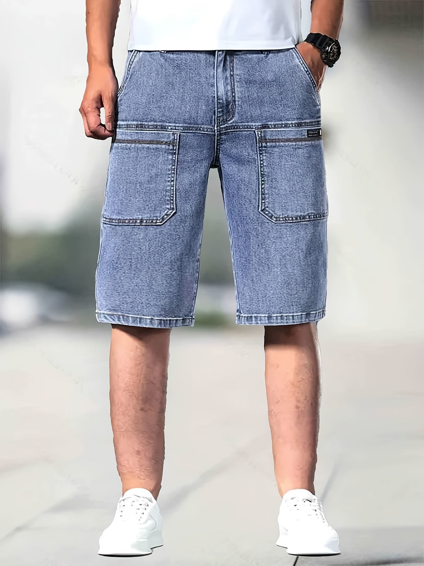Stretch Distressed Denim Shorts Men's Casual Street Style