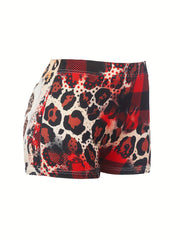 Plaid Heart & Letter Print Shorts Skinny Shorts For Spring & Summer