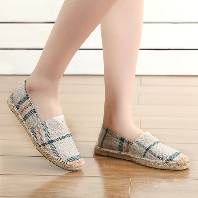 Plaid Pattern Espadrille Flat Shoes Women's Footwear