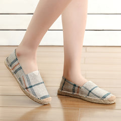 Plaid Pattern Espadrille Flat Shoes Women's Footwear