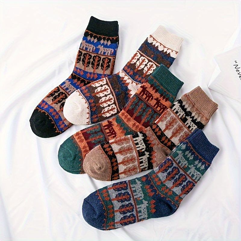 5 Pairs Geometric Print Socks Mid Tube Women's Stockings