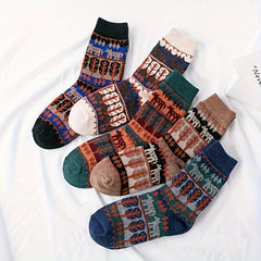 5 Pairs Geometric Print Socks Mid Tube Women's Stockings