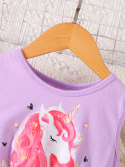 Toddler Girls Sleeveless Unicorn Dress for Beach Party
