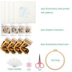 4pcs Flowers Plants Embroidery Kit 7 9 Inch Hoop