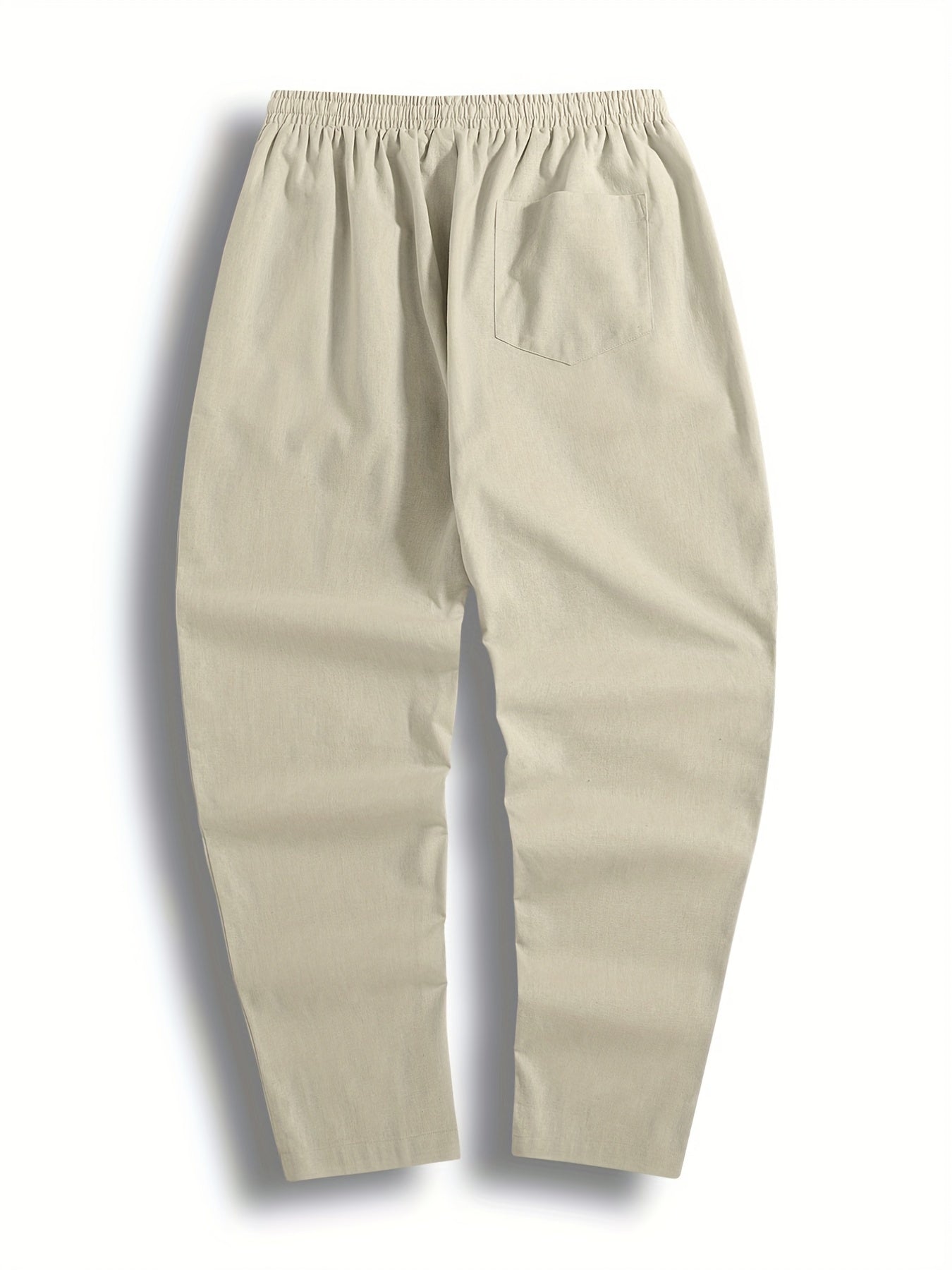 Men's Drawstring Linen Trousers, Casual Solid Cotton Pants