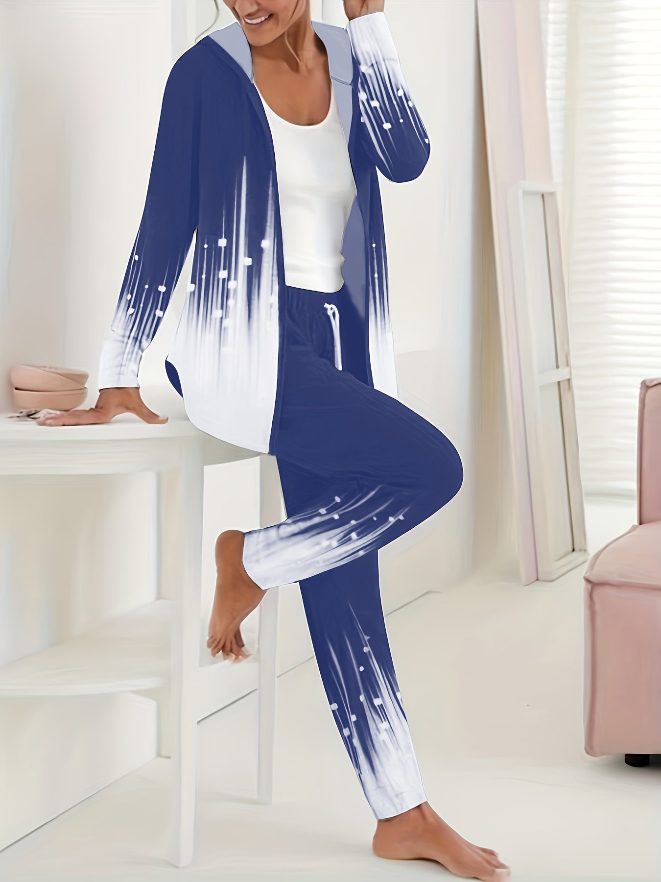 Graphic Print Zipper Hoodie & Pants Outfits Set