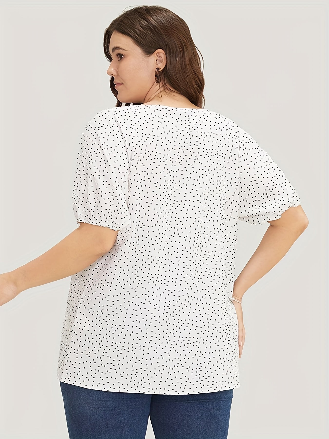 Dot Print Puff Sleeve Shirt Top