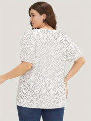 Dot Print Puff Sleeve Shirt Top