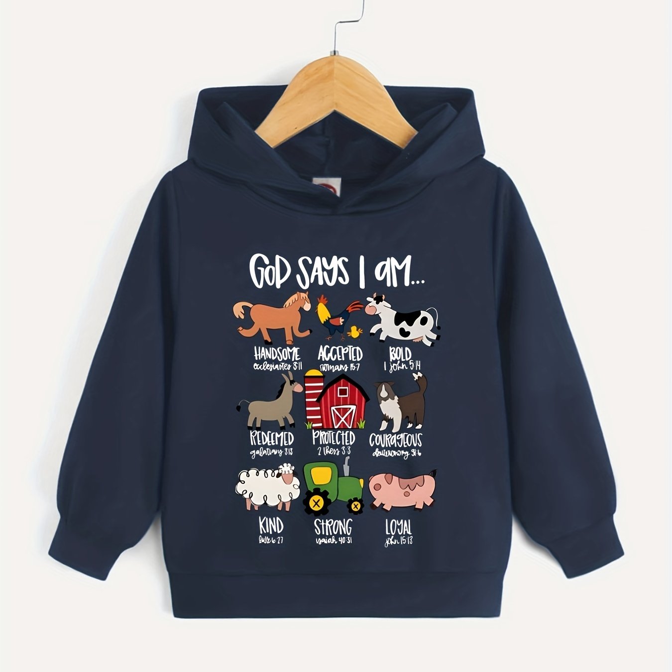 Boys Cartoon Animals Letter Print Hooded Sweatshirt
