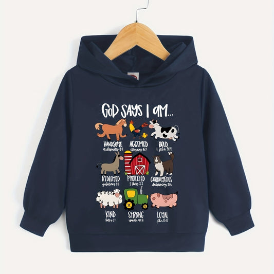 Boys Cartoon Animals Letter Print Hooded Sweatshirt