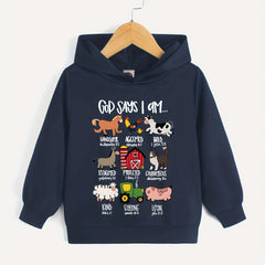 Boys Cartoon Animals Letter Print Hooded Sweatshirt