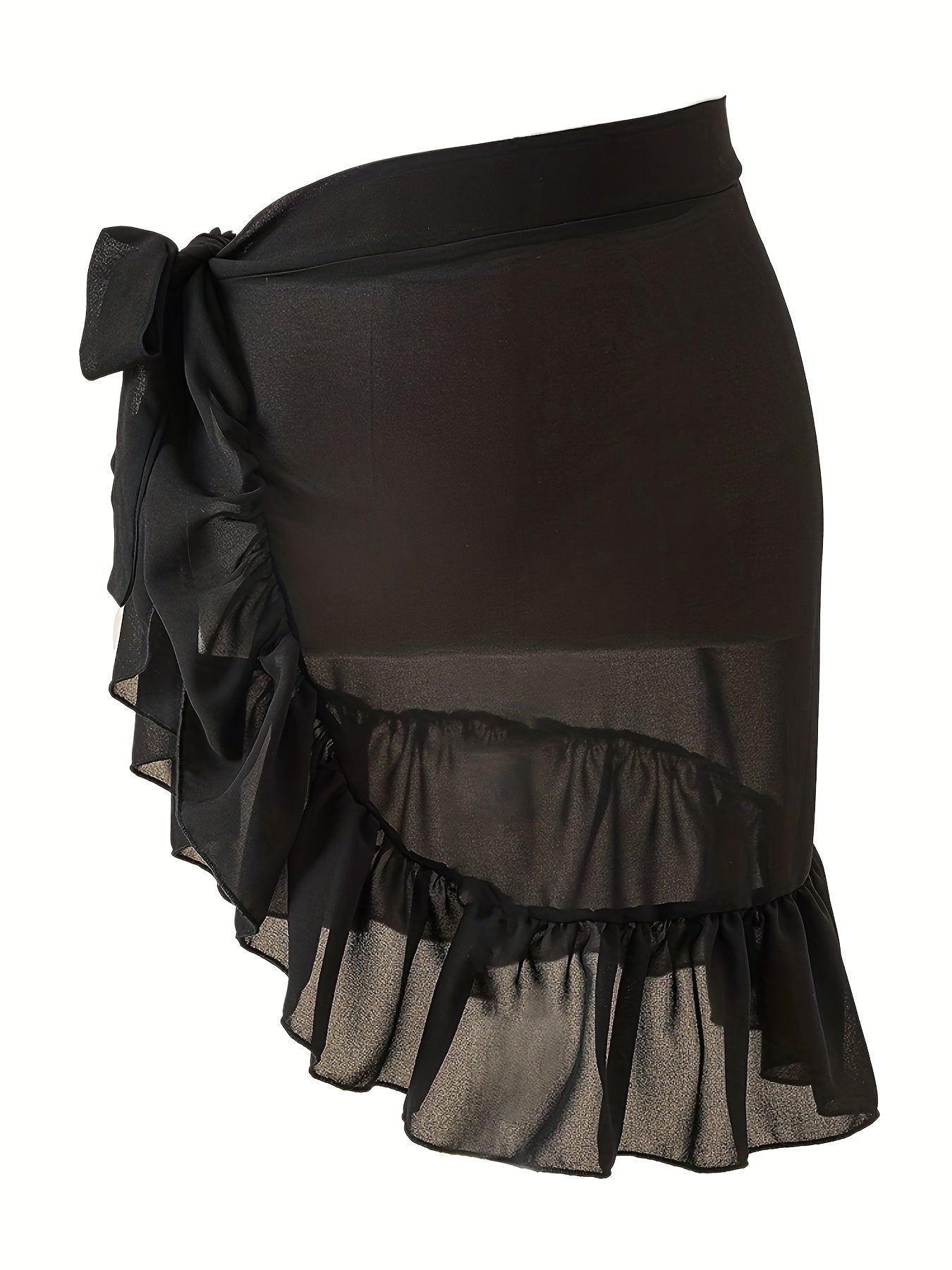 Random Print Ruffle Cover Up Skirt Semi Sheer Wrap