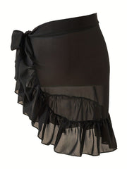 Random Print Ruffle Cover Up Skirt Semi Sheer Wrap