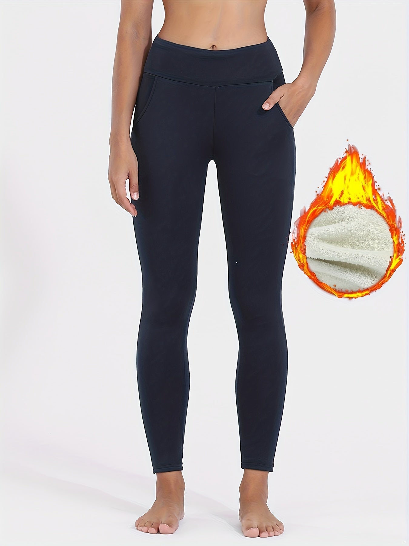 High Waist Fleece Sports Fitness Yoga Pants High Stretch Workout Fleece