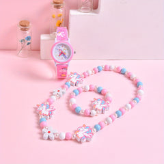3D Cartoon Pony Kids' Watch Set with Bracelet & Necklace