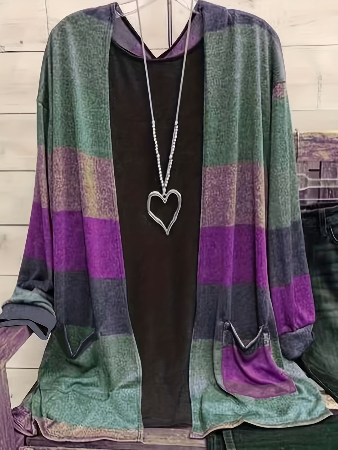 Colorblock Long Sleeve Cardigan With Pockets