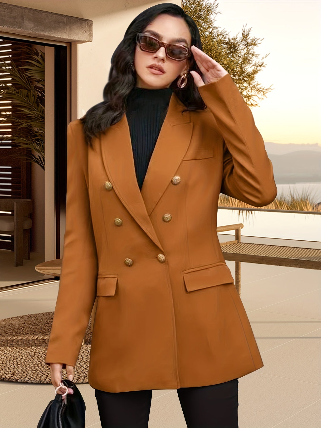 Double Breasted Lapel Neck Blazer Long Sleeve Blazer