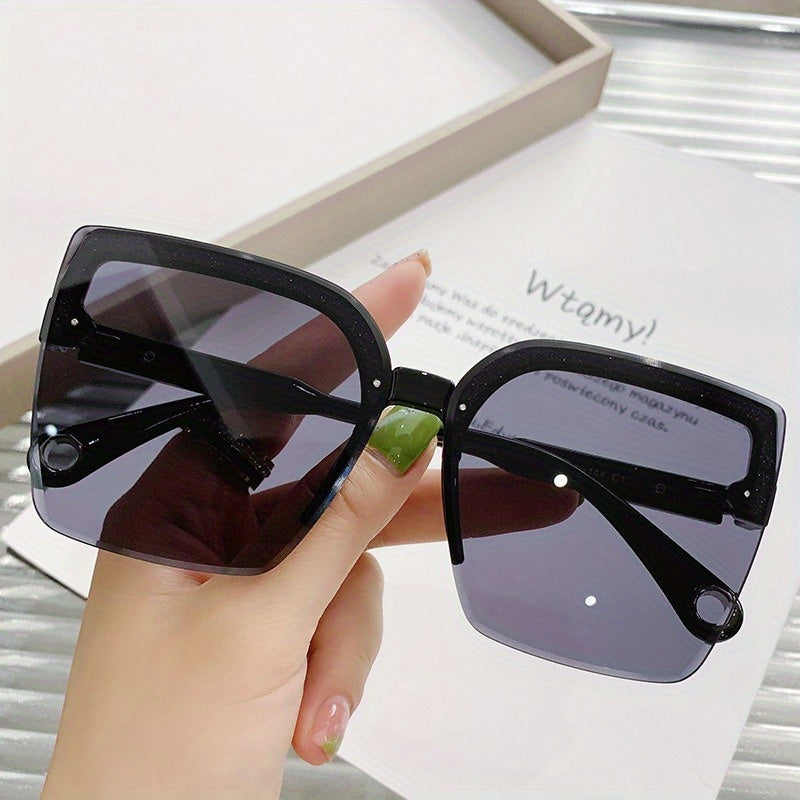 Semi Rimless Sunglasses Rivet Decor Gradient Lens UV400