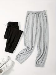 2pcs Women's Solid Loose Pants with Elastic Waist