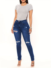 High Waist Skinny Jeans Distressed Slim Fit Denim Pants Women's Clothing