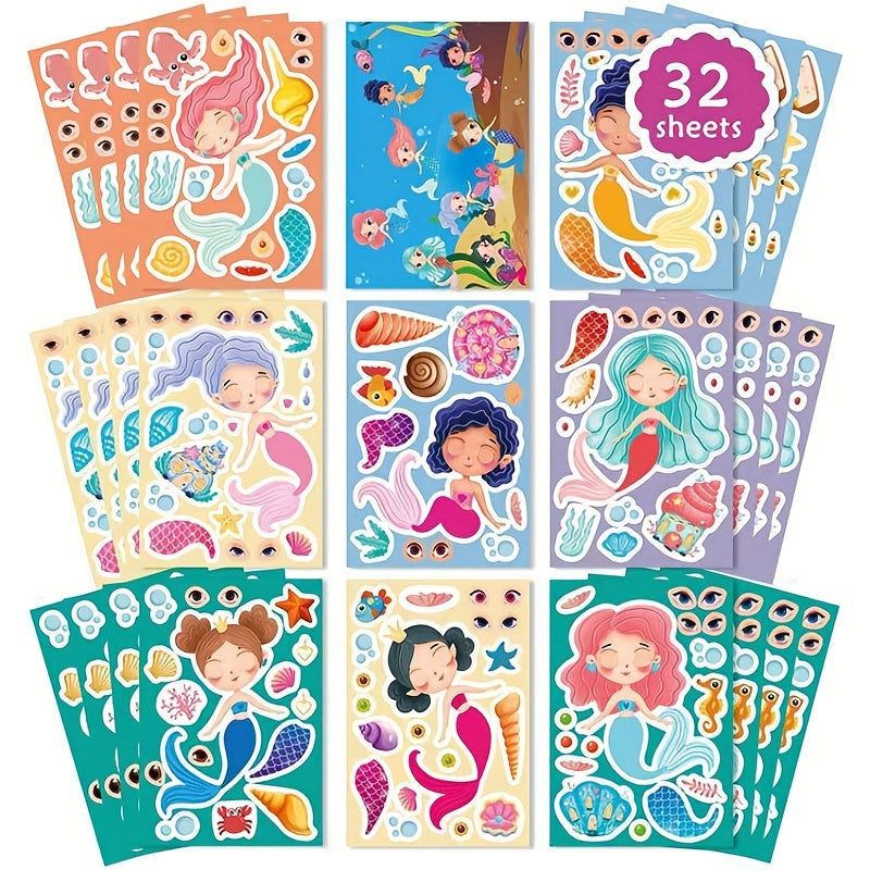 Mermaid Sticker Set for Kids - 32 Sheets Mermaid Princess Face Stickers