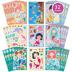 Mermaid Sticker Set for Kids - 32 Sheets Mermaid Princess Face Stickers