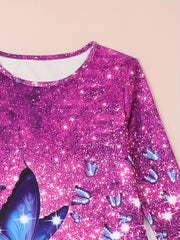 Girls Butterfly Print Long Sleeve Dress Spring Fall Gift Party