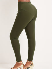 High Waist Solid Button Decor Pants