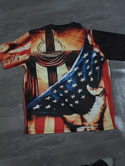 Men's American Flag & Cross Graphic T Shirt for Dads
