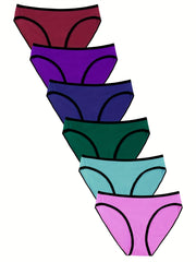 6 Pack Plus Size Panties Set Women's Plus Contrast Trim Mid Waisted Hipster Brie